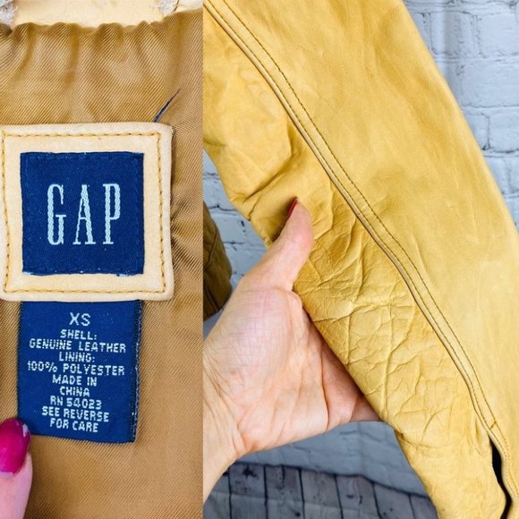 GAP Vintage 90s Mustard Tan Genuine Leather Jacket - Picture 7 of 8
